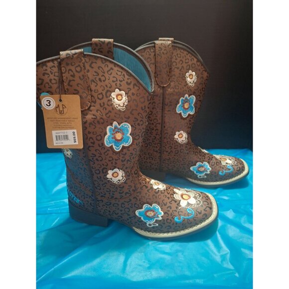 Twisted X Kids Floral Embroidered Brown Leopard Print Western Cowboy Boots Size - Picture 2 of 8